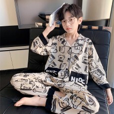 黛琳芬10码-XL码35款仿棉长袖儿童睡衣印花男女童装家居服148