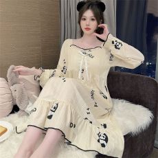 批发黛琳芬带胸垫仿棉长袖睡裙甜美卡通薄款女士家居服pajamas207