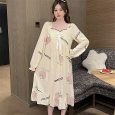 批发[黛琳芬]带胸垫仿棉长袖睡裙甜美卡通薄款女士家居服pajamas207