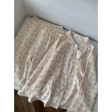 批发[黛琳芬]棉纱长袖<b class='q'>女士</b>睡衣套装方领春秋纯棉卡通家居服pajamas316