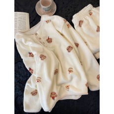 批发[黛琳芬]雪利绒长袖<b class='q'>女士</b>睡衣套装保暖秋冬日韩家居服pajamas330