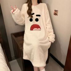 黛琳芬珊瑚绒女士睡衣秋冬中长款睡裙法兰绒家居服pajamas337
