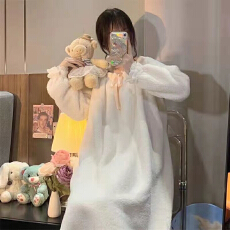 批发黛琳芬珊瑚绒女士<b class='q'>睡衣</b>秋冬中长款睡裙法兰绒<b class='q'>家居服</b>pajamas337