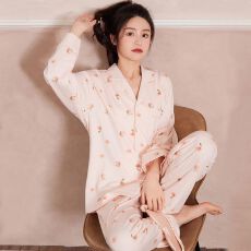 黛琳芬精梳棉长袖女士睡衣春秋韩系甜美家居服pajamas347