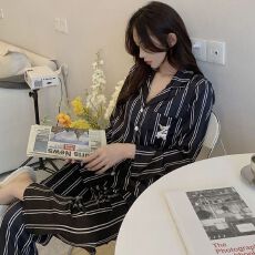 黛琳芬5050冰雪丝长袖女士睡衣春秋韩系甜美家居服pajamas347