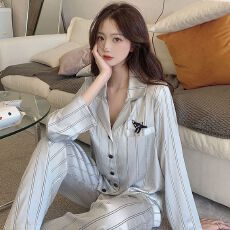 批发[黛琳芬]5050冰雪丝长袖<b class='q'>女士</b>睡衣春秋韩系甜美家居服pajamas347