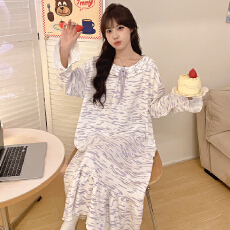 批发黛琳芬仿棉中长款长袖睡裙女士睡衣春<b class='q'>秋</b>季甜美家居服pajamas340