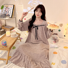 批发[黛琳芬]羊绒中长款长袖睡裙女士睡衣<b class='q'>春</b>秋季甜美家居服pajamas340