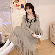 批发[黛琳芬]羊绒中长款长袖睡裙女士睡衣<b class='q'>春</b>秋季甜美家居服pajamas340