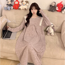 批发[黛琳芬]羊绒中长款长袖睡裙女士睡衣<b class='q'>春</b>秋季甜美家居服pajamas340