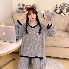 批发[黛琳芬]羊绒中长款长袖睡裙女士睡衣<b class='q'>春</b>秋季甜美家居服pajamas340