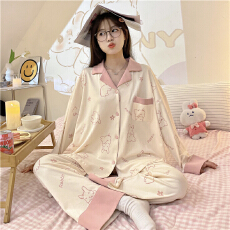 黛琳芬仿棉长袖女士睡衣春秋季甜美少女翻领家居服pajamas340