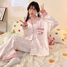 黛琳芬仿棉长袖女士睡衣春秋季甜美少女翻领家居服pajamas340