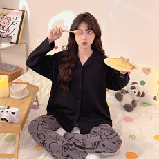 黛琳芬仿棉长袖女士睡衣春秋季甜美少女翻领家居服pajamas340