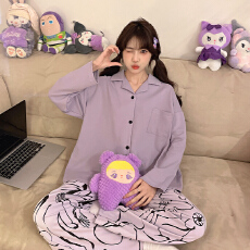 黛琳芬仿棉长袖女士睡衣春秋季甜美少女翻领家居服pajamas340