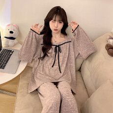 黛琳芬羊绒长袖长裤女士睡衣春秋季甜美两件套家居服pajamas340