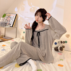 黛琳芬羊绒长袖长裤女士睡衣春秋季甜美两件套家居服pajamas340