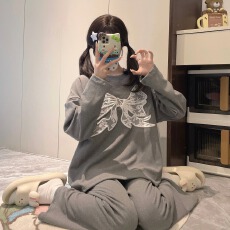 黛琳芬德绒甜美长袖女士睡衣秋冬保暖韩系套头家居服pajamas347