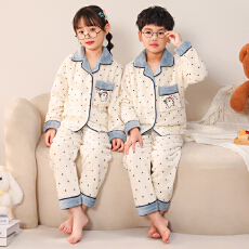 批发[黛琳芬]12码-XXL法兰绒男女童装翻领儿童睡衣<b class='q'>秋</b>冬加厚家居服121