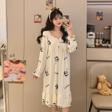 批发[黛琳芬]德绒带胸垫可拆中长款睡裙女士睡衣<b class='q'>秋</b>冬家居服pajamas348