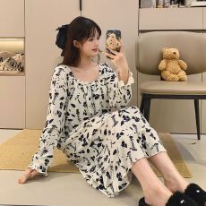 批发[黛琳芬]德绒带胸垫可拆中长款睡裙女士睡衣<b class='q'>秋</b>冬家居服pajamas348