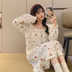 批发[黛琳芬]德绒带胸垫可拆中长款睡裙女士睡衣<b class='q'>秋</b>冬家居服pajamas348