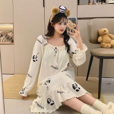 批发[黛琳芬]德绒带胸垫可拆中长款睡裙女士睡衣<b class='q'>秋</b>冬家居服pajamas348