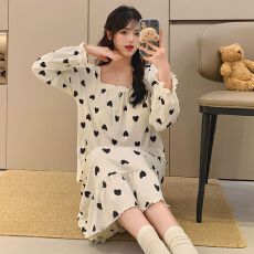 批发[黛琳芬]德绒带胸垫可拆中长款睡裙女士睡衣<b class='q'>秋</b>冬家居服pajamas348