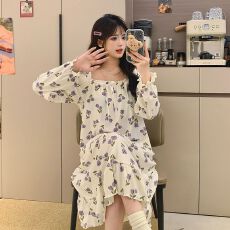 批发[黛琳芬]德绒带胸垫可拆中长款睡裙女士睡衣<b class='q'>秋</b>冬家居服pajamas348