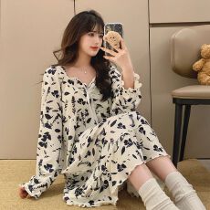 批发[黛琳芬]德绒带胸垫可拆中长款睡裙女士睡衣<b class='q'>秋</b>冬家居服pajamas348