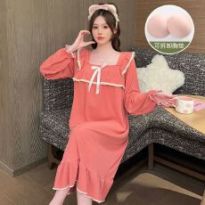 批发[黛琳芬]德绒带胸垫中长款睡裙女士睡衣<b class='q'>秋</b>冬家居服pajamas348