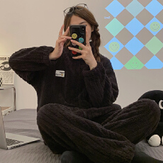 批发[黛琳芬]长毛绒睡衣拉链开衫女士睡衣秋冬保暖家居服pajamas336