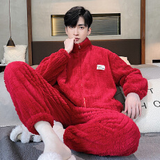 批发[黛琳芬]长毛绒睡衣拉链开衫<b class='q'>男</b>士睡衣秋冬保暖家居服pajamas336