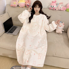 批发[黛琳芬]法兰绒中长款长袖睡裙女士睡衣秋<b class='q'>冬</b>保暖家居服pajamas345