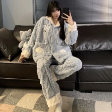 批发黛琳芬长毛绒翻领女士<b class='q'>睡衣</b>洋气<b class='q'>睡衣</b>加厚法兰绒<b class='q'>家居服</b>pajamas333