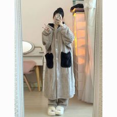 批发黛琳芬长毛绒连帽睡袍裤子女士<b class='q'>睡衣</b>加厚法兰绒<b class='q'>家居服</b>pajamas333