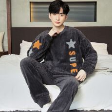 批发黛琳芬法兰绒加厚男士<b class='q'>睡衣</b>长毛绒秋冬季保暖<b class='q'>家居服</b>pajamas358