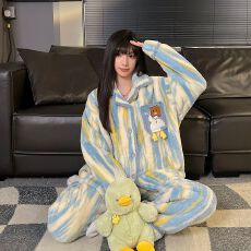 批发黛琳芬法兰绒加厚女士<b class='q'>睡衣</b>长毛绒秋冬季保暖<b class='q'>家居服</b>pajamas358