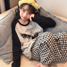 批发[黛琳芬]10码-XL码朵款款仿棉套头儿童<b class='q'>睡衣</b>印花男女<b class='q'>童装</b>家居服148