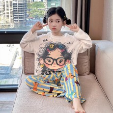 批发[黛琳芬]10码-XL码朵款款仿棉套头儿童<b class='q'>睡衣</b>印花男女<b class='q'>童装</b>家居服148