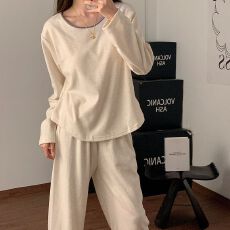 批发黛琳芬带胸垫斯羊绒女士套装秋冬保暖套头韩系<b class='q'>家居服</b>pajamas363