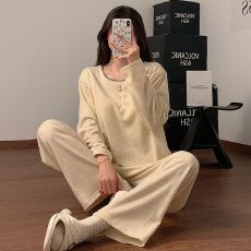 批发黛琳芬带胸垫斯羊绒女士套装秋冬保暖套头韩系<b class='q'>家居服</b>pajamas363