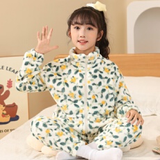 批发[黛琳芬]8码-L码法兰绒<b class='q'>儿童</b><b class='q'>睡衣</b>长毛绒高领拉链男女童家居服153