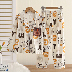 批发[黛琳芬]10码-XL码仿棉<b class='q'>儿童</b>印花<b class='q'>睡衣</b>柔软开衫秋冬男女童家居服155