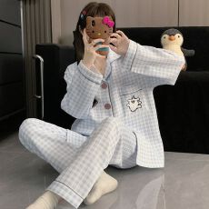 批发[黛琳芬]空气棉夹层绣花长袖女士<b class='q'>睡衣</b>套装印花家居服pajamas368