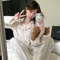 批发[黛琳芬]云朵<b class='q'>棉</b>长袖女士<b class='q'>睡衣</b>开衫春秋印花韩系家居服pajamas370