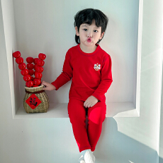 批发[黛琳芬]90-160码红色德绒保暖内衣儿童睡衣男女孩家居服157