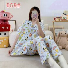 黛琳芬60款云朵棉短袖长裤女士睡衣卡通薄款家居服pajamas371