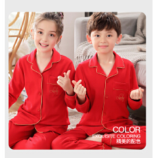 批发[黛琳芬]纯棉长袖儿童睡衣印花红色本命年亲子家居服pajamas158