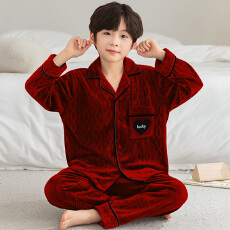 黛琳芬8码-XXL码棉海岛绒儿童睡衣保暖红色男孩女童家居服160